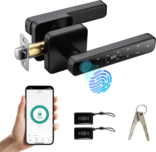 Pomo de puerta inteligente con llave y teclado, entrada sin llave Bluetooth, cerradura de puerta biométrica de huellas dactilares, funciones de