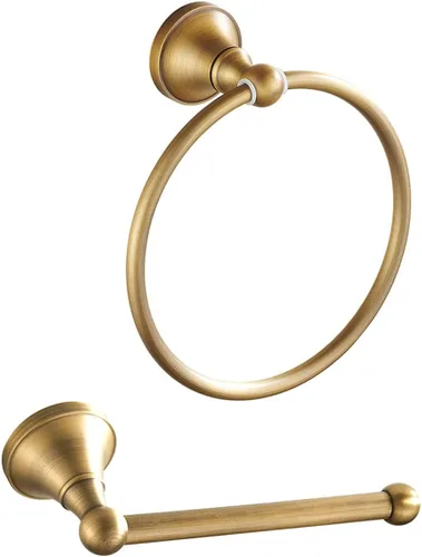 Miniatura 12 de Leyden Soporte de papel higiénico dorado Portador de toalla de mano, Soporte de rollo de papel cepillado de latón Anillo de toalla, Juego moderno