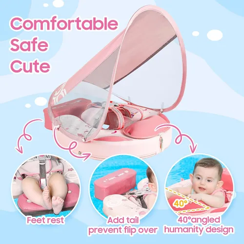 Miniatura 7 de Mambobaby - Flotador de piscina para bebé no inflable con cola y toldo, protección solar UPF 50+, sin volteo, flotador de natación para bebé