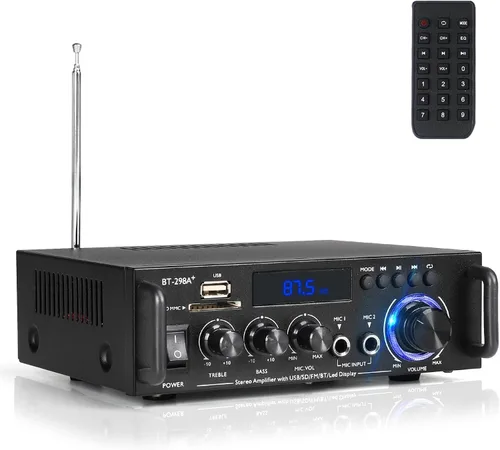 Romicta Amplificador de audio estéreo, 300 W, sistema de amplificador de potencia inalámbrico Bluetooth 5.0 de 2 canales, amplificador de potencia