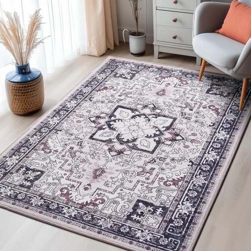 Miniatura 48 de Lofus Alfombras de área de 5 x 7 pies para sala de estar, alfombras lavables para dormitorio, cocina, alfombra bohemia vintage, suave, Vintage Beige