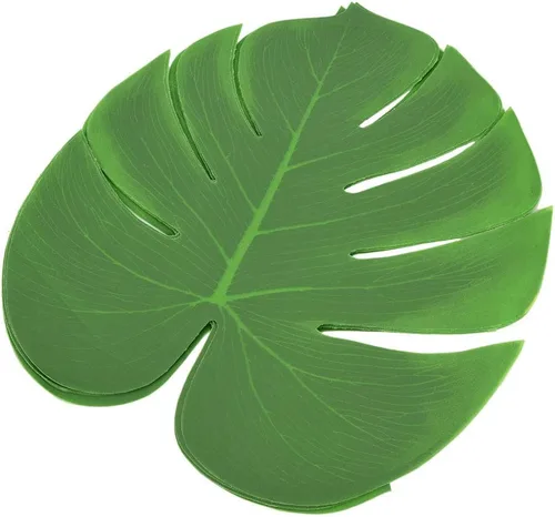 Miniatura 9 de HERCHR 12 hojas artificiales tropicales, hojas de palmera falsas verdes, hojas de Monstera grandes, hojas de plantas artificiales para safari