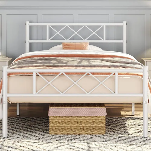 Miniatura 13 de Topeakmart Base de cama de metal negro con cabecero, base de colchón, cama de plataforma, base de cama con listones, tamaño individual