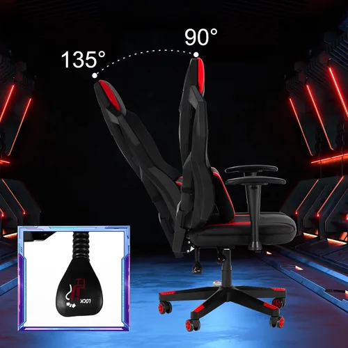 Miniatura 6 de Frassie Silla de juegos con luces LED RGB, silla de videojuegos ergonómica para computadora con soporte lumbar de masaje (rojo)
