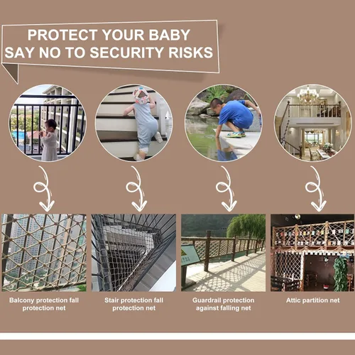 Miniatura 4 de Red de cuerda de cáñamo de seguridad para niños, para escalar, balcón, escaleras, barandilla, jardín, patio, protección resistente, casa de árbol