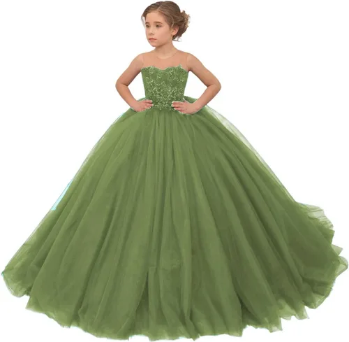Miniatura 20 de Precioso vestido de niña de flores de tul para niños de boda con cuentas princesa sin mangas vestidos de baile
