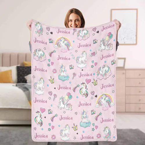 Miniatura 15 de Manta de forro polar personalizada para niños, adolescentes, niños y niñas, bebé, manta con nombre personalizado, manta mágica de arco iris, regalo