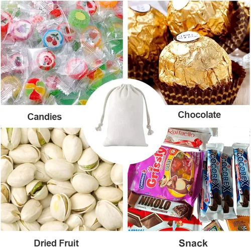 Miniatura 4 de SumDirect 20 bolsas de muselina de algodón, pequeñas bolsas de regalo ligeras blancas, bolsas transpirables con cordón, bolsas de almacenamiento