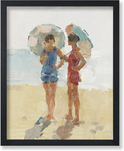 Poster Master Póster retro con estampado vintage de damas en la playa, arte de acuarela, regalo para hombres y mujeres, decoración abstracta para