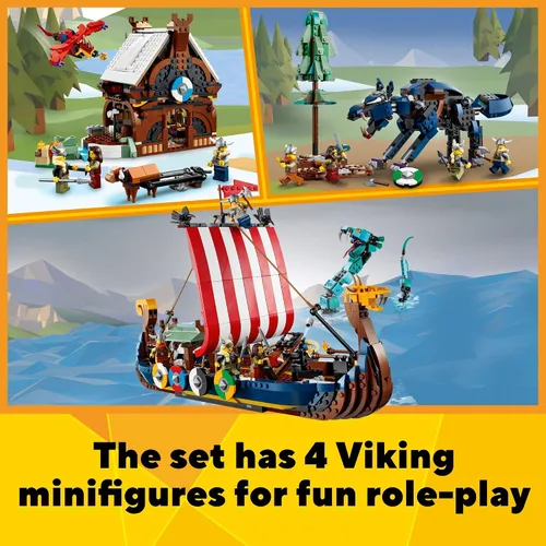 Miniatura 6 de LEGO Creator 3 en 1 Barco Vikingo y La Serpiente de Midgard 31132, Juego de Construcción de Barco y Serpiente para Figura de Casa o Lobo, Regalos