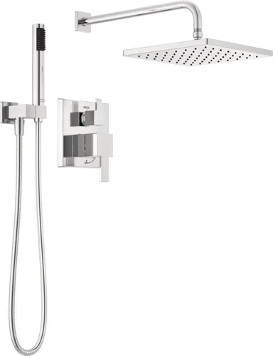 Miniatura 14 de Sistema de Ducha de Lluvia Cuadrado Delta Modern Serie 14, Conjunto de Grifo, Cabezal de Ducha de Lluvia Oro Cepillado y Conjunto de Mango, Kit
