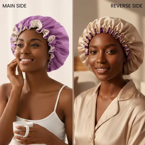 Miniatura 2 de Gorro de pelo para dormir, gorro de noche con clip ajustable, gorro reversible para el cabello para mujer, gorro de satén de seda