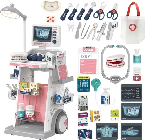 Miniatura 8 de RedCrab Kit de Doctor para Niños, Juego de Doctores para Niños de 32 Piezas con Carrito Médico, Estetoscopio, Termómetro y Jeringa, Juguete de Juego