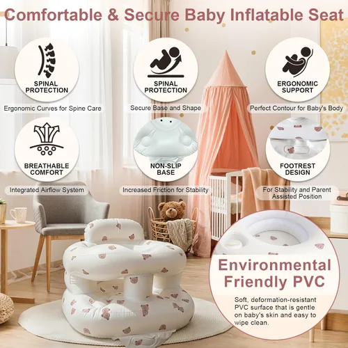 Miniatura 3 de Asiento inflable para bebé de 3 a 36 meses, silla de bebé con cerca y bomba de aire incorporada, asiento de piso inflable para bebé con soporte
