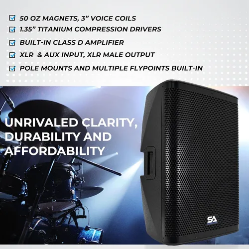 Miniatura 7 de Seismic Audio Altavoces Fury-15, par de altavoces PA/DJ premium, 15", Bluetooth, DSP, mezclador integrado y amplificador de clase D