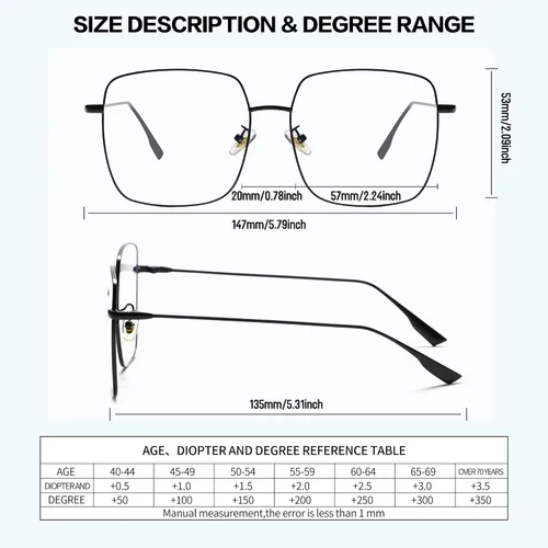 Miniatura 3 de Lentes de lectura cuadrados de gran tamaño para mujeres y hombres, anteojos con filtro de luz azul, lectores de marco de metal grande con protección