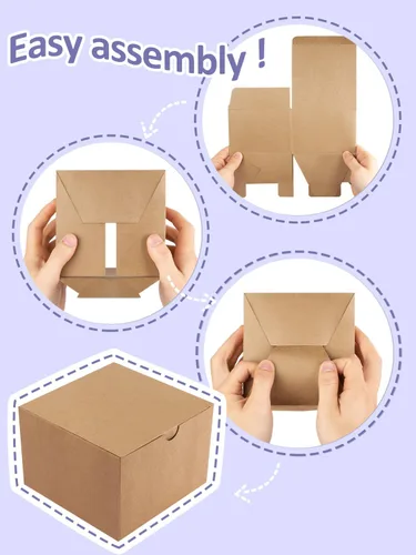 Miniatura 3 de Eupako Cajas de regalo de 4 x 4 x 4 pulgadas, paquete de 25 cajas de papel kraft marrón con tapas, cajas de regalo para damas de honor