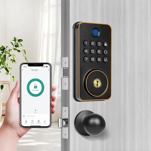 Miniatura 9 de Cerradura inteligente para puerta de entrada sin llave con 2 perillas, juego de manijas de cerradura de puerta delantera, cerrojo de teclado digital