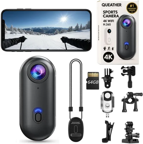 POV Pro 4K Cámara Portátil Montada en el Pulgar, Cámara POV Rideview con Clip de Resorte, Mini Cámara Corporal Portátil para Vlogging, Cámara de