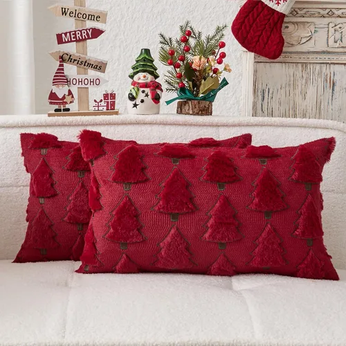 Miniatura 21 de Kevin Textile - Fundas de almohada con diseño de árbol de Navidad de 16 x 16 pulgadas, juego de 2, bordado de lujo, felpa suave, piel sintética