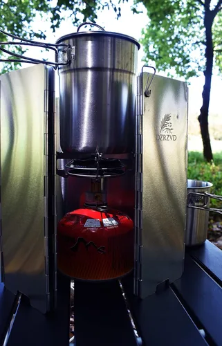 Miniatura 3 de Parabrisas plegable para estufa al aire libre con bolsa de transporte, 14 placas de aluminio para estufa de campamento, parabrisas ligero