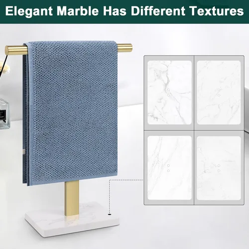 Miniatura 5 de Toallero de mano, soporte de toalla en forma de T para baño, barra de toallero de mano para aparador de cocina, acero inoxidable 304, base de mármol