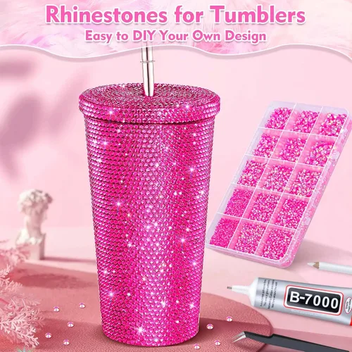 Miniatura 6 de Pegamento adhesivo B7000 con 14000 piezas de diamantes de imitación rosa intenso para manualidades, diamantes de imitación de color rosa AB gelatina