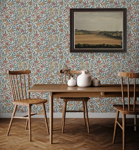 Miniatura 3 de NextWall Papel tapiz vintage de granada (azul piedra lunar y ocre claro)