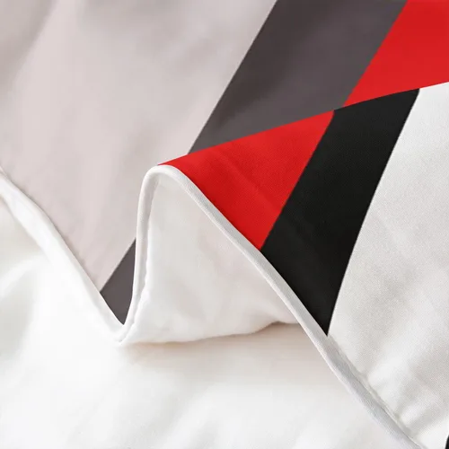 Miniatura 5 de Erosebridal Juego de ropa de cama geométrica de 100 % algodón, tamaño individual, funda de edredón de remolinos rojos, blancos y grises, funda