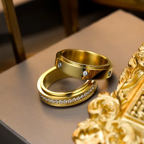 Miniatura 5 de Kainier Anillos de ansiedad chapados en oro de 14 quilates piedras de circonita cúbica anillos giratorios para mujeres y hombres anillos