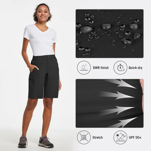 Miniatura 2 de BALEAF Bermudas largas de senderismo para mujer, de secado rápido, pantalones cortos de golf, ligeros, con bolsillos, UPF 50+, para campamento