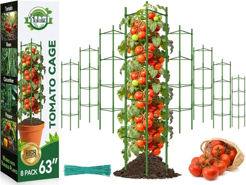 Halatool Paquete de 8 Jaulas Verdes para Tomates, Hasta 63 pulgadas (5.2 pies) Soporte Alto Ajustable para Plantas de Tomate, Estacas de Jardín