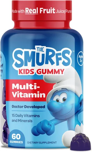 Smurfs Kids - Gomitas multivitamínicas para niños con 15 vitaminas y minerales, hechas con fruta real, desarrolladas por médicos, sin OMG y sin