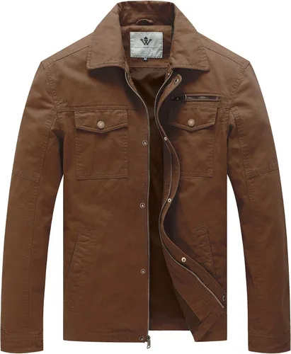 Miniatura 14 de WenVen Chaqueta de solapa militar de algodón de lona casual para hombre