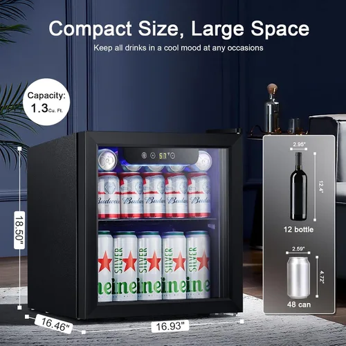 Miniatura 8 de Antarctic Star Mini Nevera Refrigeradora - 12 Botellas 48 Latas Refrigerador de Bebidas Puerta de Vidrio para Bebidas o Cerveza Vino - Pequeño