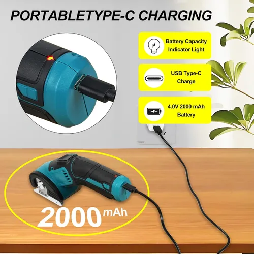 Miniatura 6 de ANLULOAD - Tijeras eléctricas inalámbricas, cortador giratorio, mini cortador eléctrico de 4 V para cuero, cartón, plástico