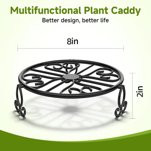 Miniatura 3 de Paquete de 3 soportes para plantas de hierro forjado para uso en exteriores e interiores, soporte de metal resistente a la corrosión, base negra