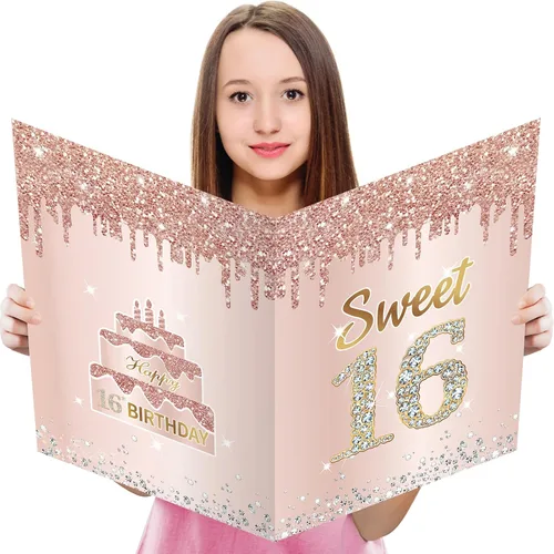 Miniatura 9 de Tarjeta grande de cumpleaños de 15 años con sobre, tarjeta de feliz cumpleaños 15 jumbo para niña, tarjetas de felicitación extra grandes para libro