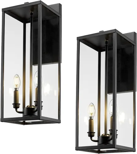 Miniatura 28 de Bestshared Aplique de pared para exteriores, paquete de 2 faroles de pared exteriores de 15 pulgadas con vidrio transparente, luces negras
