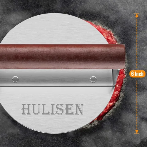 Miniatura 6 de HULISEN Burger Smasher, prensa de hamburguesas aplastadas de acero inoxidable, prensa de hamburguesa de 6 pulgadas para plancha, prensa de parrilla
