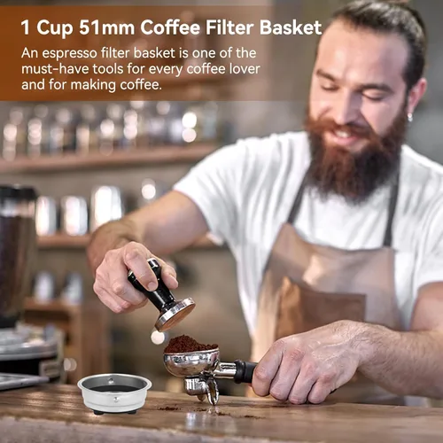 Miniatura 2 de 1 taza de 2.008 in, filtro de café de malla presurizada de acero inoxidable, portafiltro, máquinas de café, accesorios para máquinas de café