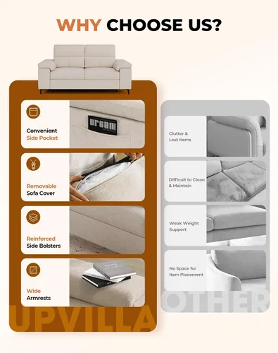 Miniatura 5 de Upvilla Sofá moderno de 71.25 pulgadas para sala de estar, sofás de asiento profundo con cojín de 8 pulgadas, cómodo sofá de amor de felpilla de 2