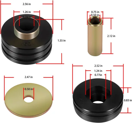 Miniatura 4 de 9.4102G - Aisladores universales de bujes de poliuretano para montajes de cuerpo, incluye 4 arandelas de metal plateado, 2 fundas de metal plateado