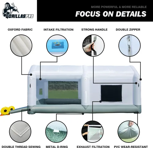 Miniatura 7 de GORILLASPRO Cabina de pintura inflable portátil de 16.5 x 10 x 8 pies, cabina de pulverización inflable con soplador de 550 W, sistema de filtro
