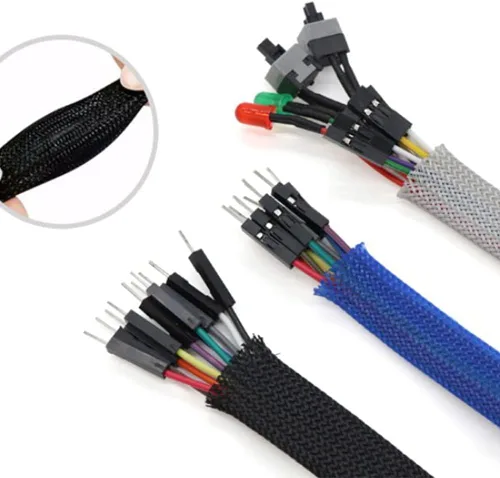 Miniatura 4 de Aicosineg Funda de cable trenzado flexible de PET de 16 pies de ancho de 0.5 pulgadas de ancho, funda de malla de alambre flexible para TV, audio