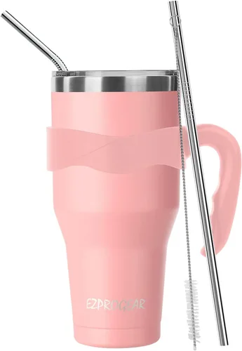 Miniatura 9 de Ezprogear Vaso de acero inoxidable de 40 onzas con aislamiento de doble pared con asa y tapa (azul)