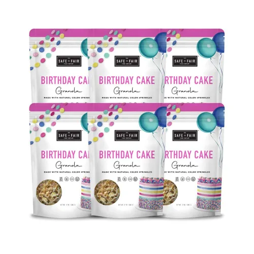 Miniatura 13 de Safe + Fair - Granola de Pastel de Cumpleaños, sin gluten, vegano y a base de plantas con chispitas naturales, 0g de grasas trans, sin OGM, kosher