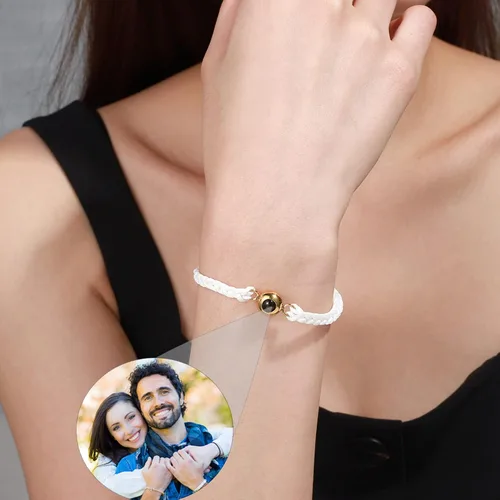 Miniatura 3 de guk Pulsera de proyección de fotos personalizada, ajustable, pulsera de fotos circular personalizada con texto en inglés "I Love You", pulsera