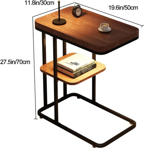 Miniatura 2 de DELURA Mesa auxiliar en forma de C, mesa auxiliar pequeña para sofá y cama, espacios pequeños, sala de estar, dormitorio, mesa rústica