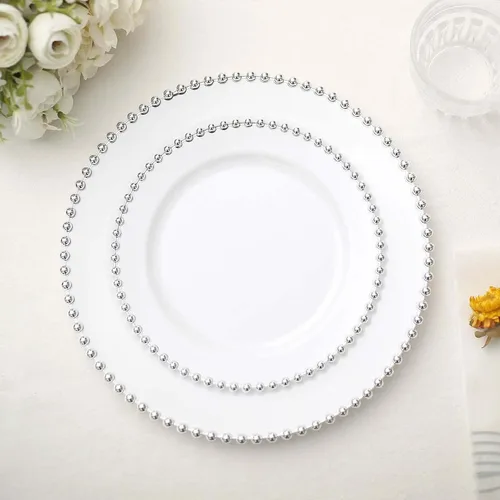 Miniatura 9 de Efavormart - Paquete de 10 platos de postre de plástico transparente rubor con borde de cuentas, platos redondos desechables para ensalada, 8